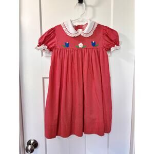 Vintage Jayne Copeland Girls Striped Puff Sleeve Shift Dress‎ Red White Size 6X